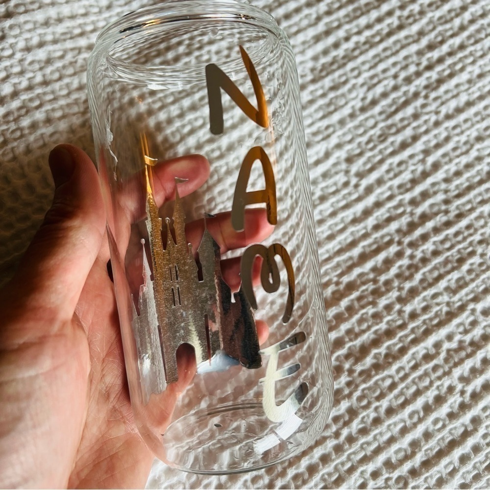 Custom Disney Inspired 16 oz Glass Tumbler Wood Lid w/ Glass Straw NEW - Picture 6 of 8